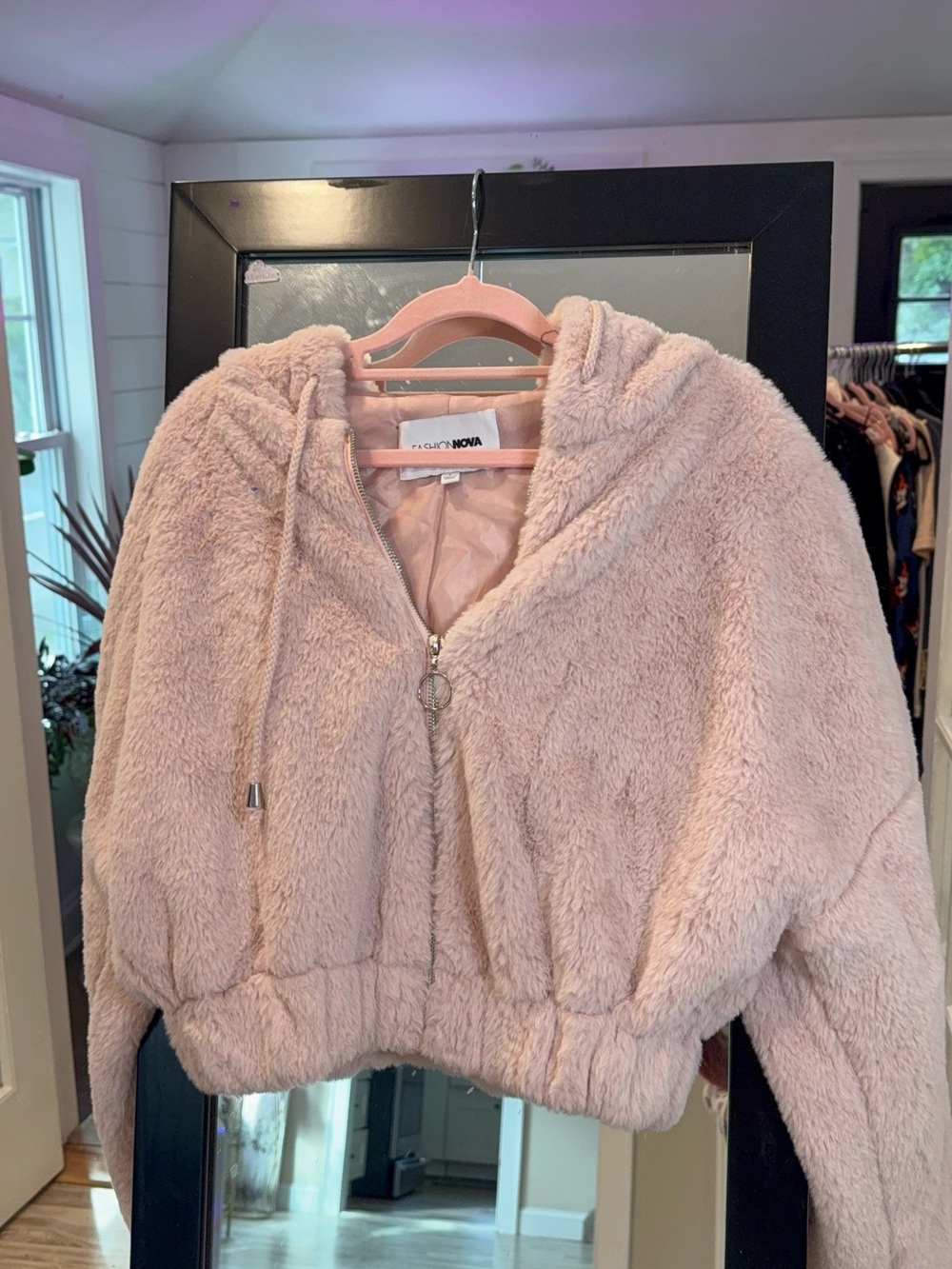 Fashion Nova Plush Hooded Teddy Jacket - Light Blush
